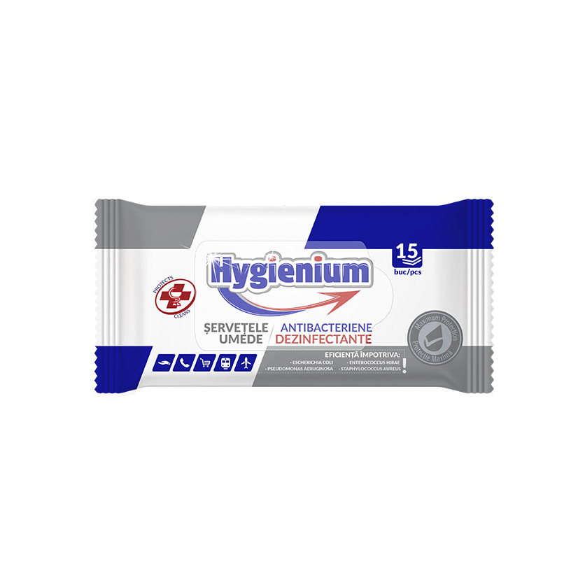 Servetele umede antibacteriene dezinfectante Hygienium  15buc/pachet